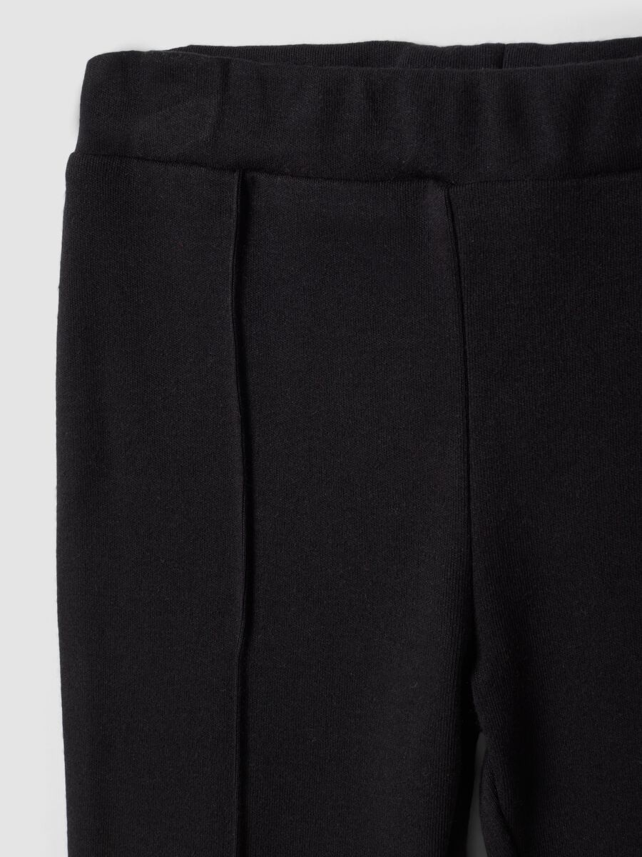 Black flared stretch cotton leggings for baby girl_2