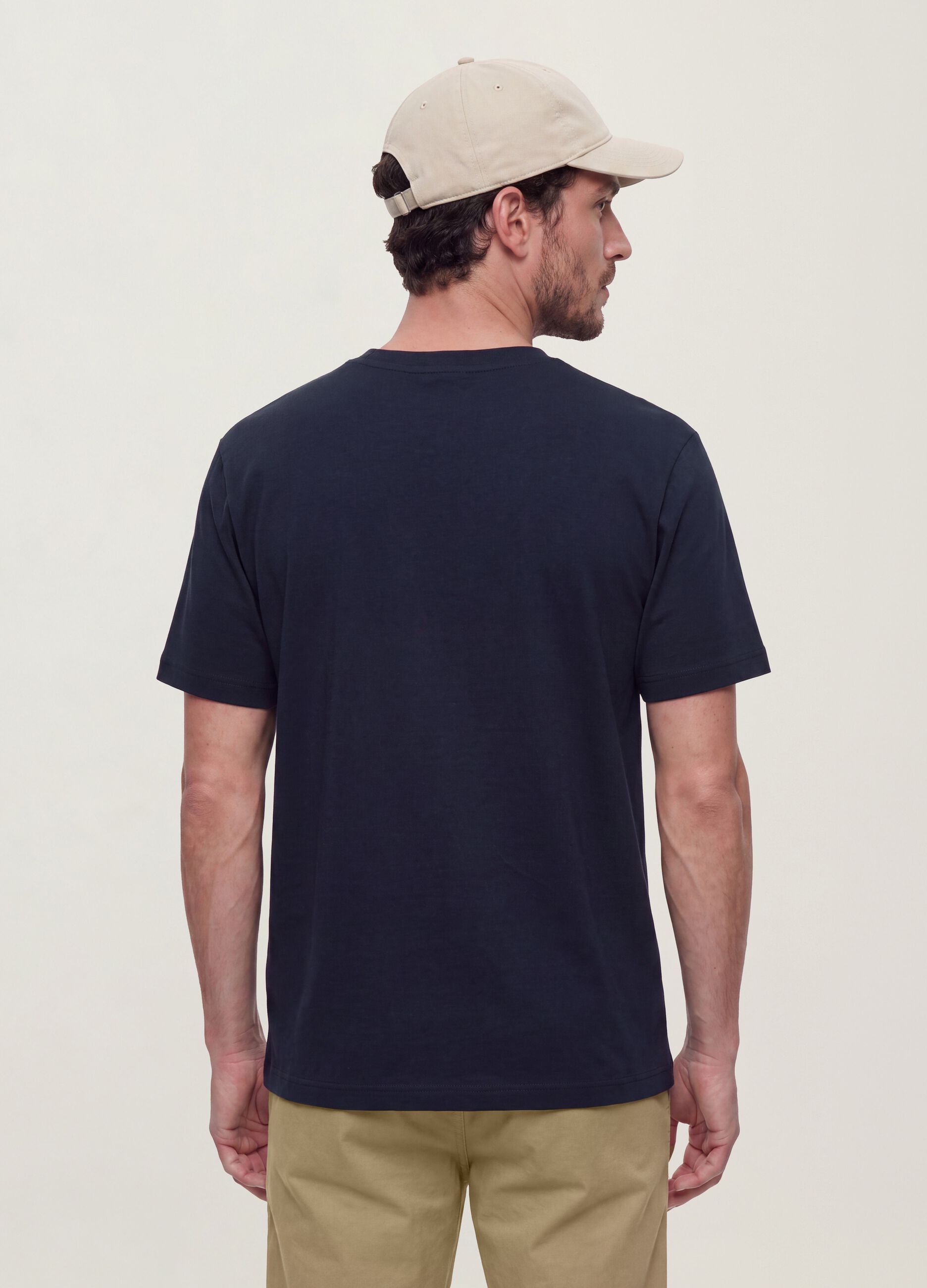 Blue pure cotton short-sleeved regular fit T-shirt