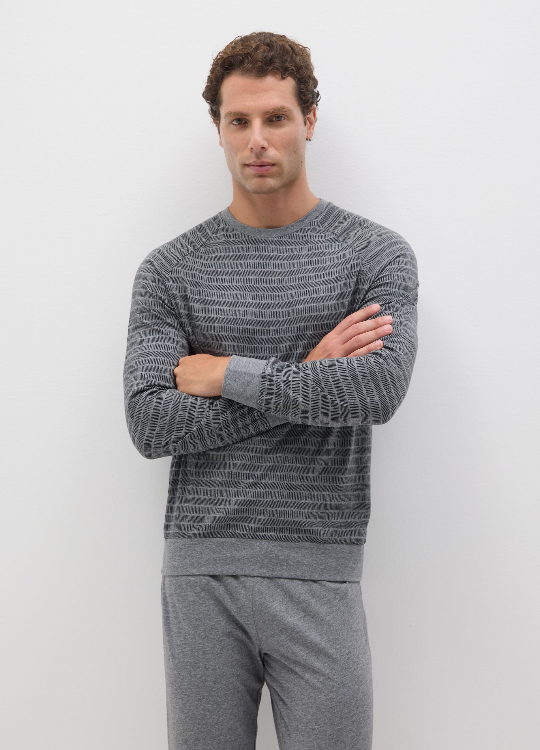 Regular fit grey pure cotton pyjamas