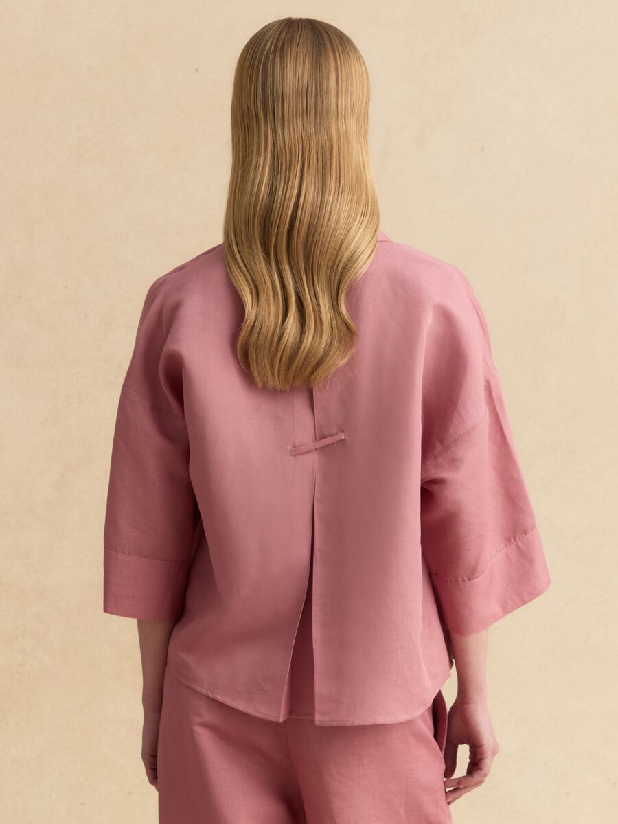 Camicia rosa in misto lino e viscosa oversize fit _4