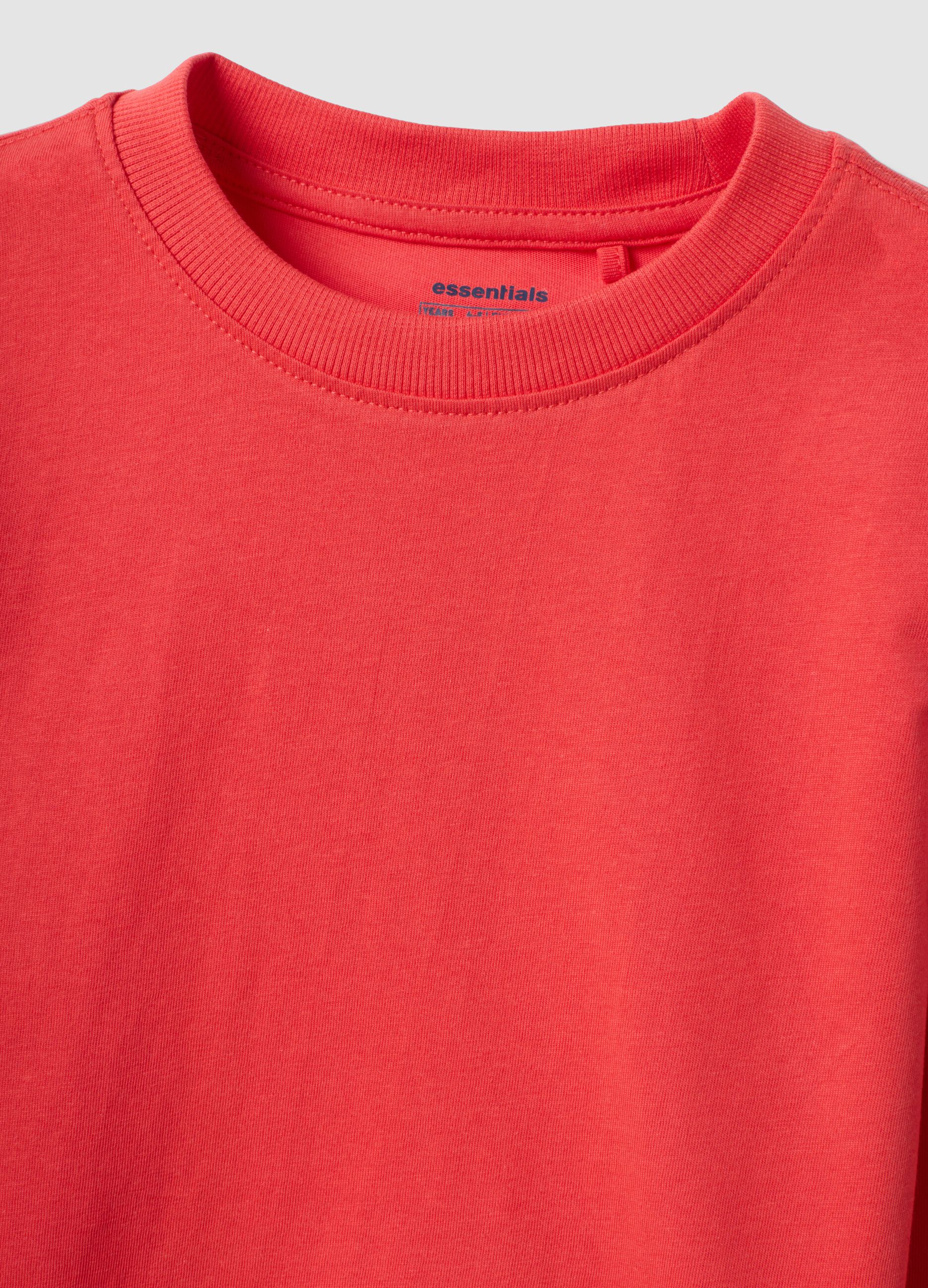 Red pure organic cotton crew-neck T-shirt for boys, regular fit