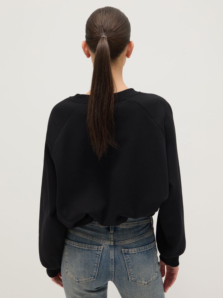 Black oversized cotton blend sweatshirt with V-neck_3