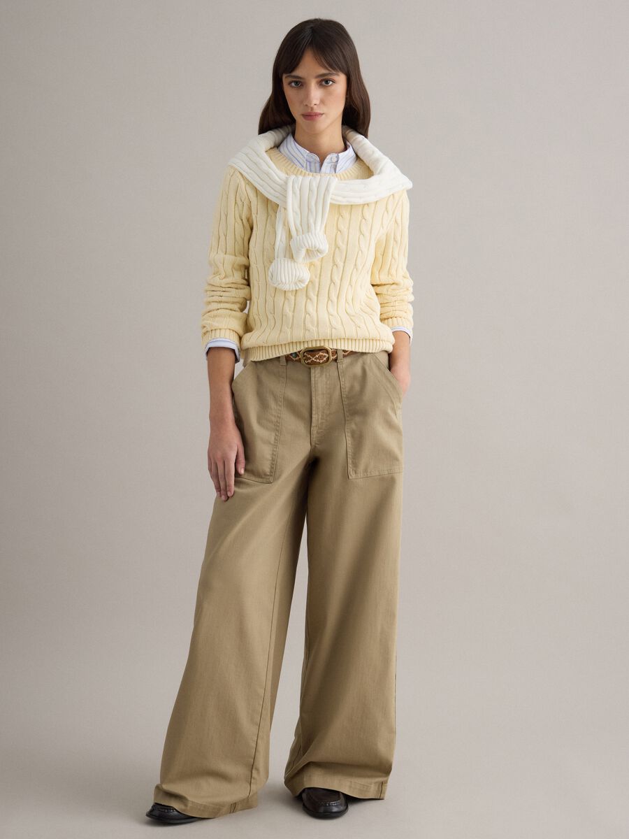 Yellow pure cotton regular fit cable knit jumper_2