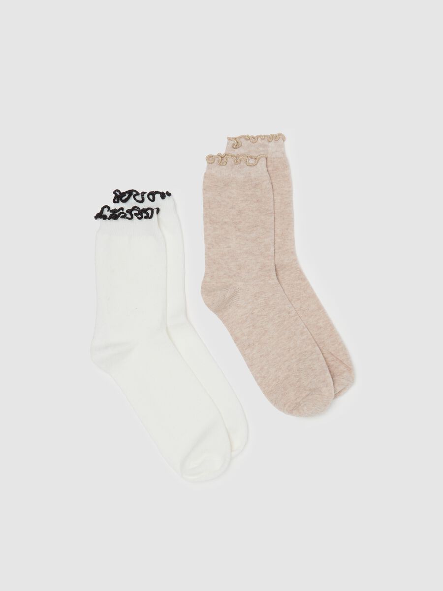 Two-pair pack short socks with wavy edging_0