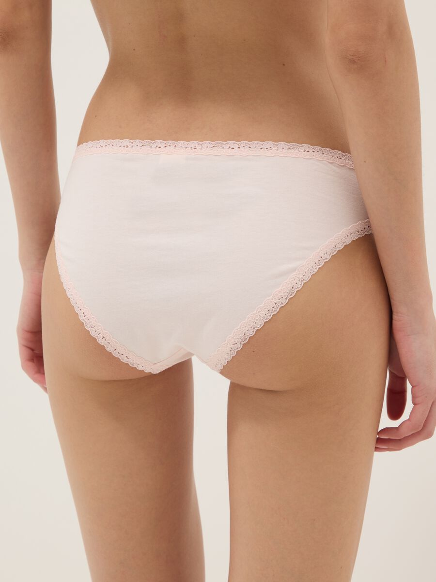 Slip in cotone elasticizzato rosa regular fit con dettagli in pizzo_2