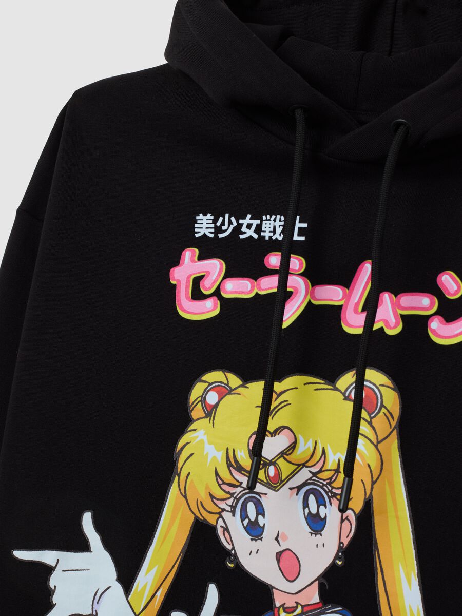 Black regular fit cotton blend sweatshirt with Sailor Moon print_1