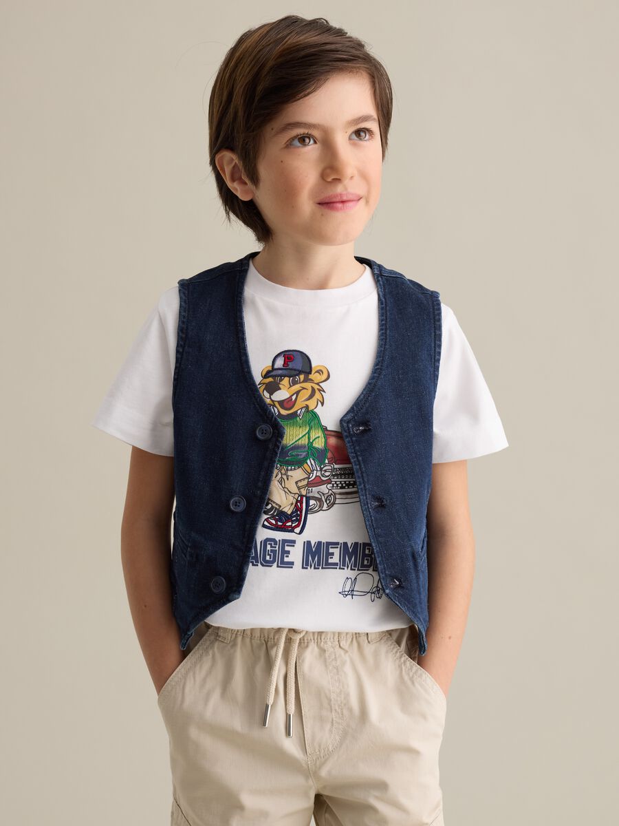 Blue gilet in stretch denim_0