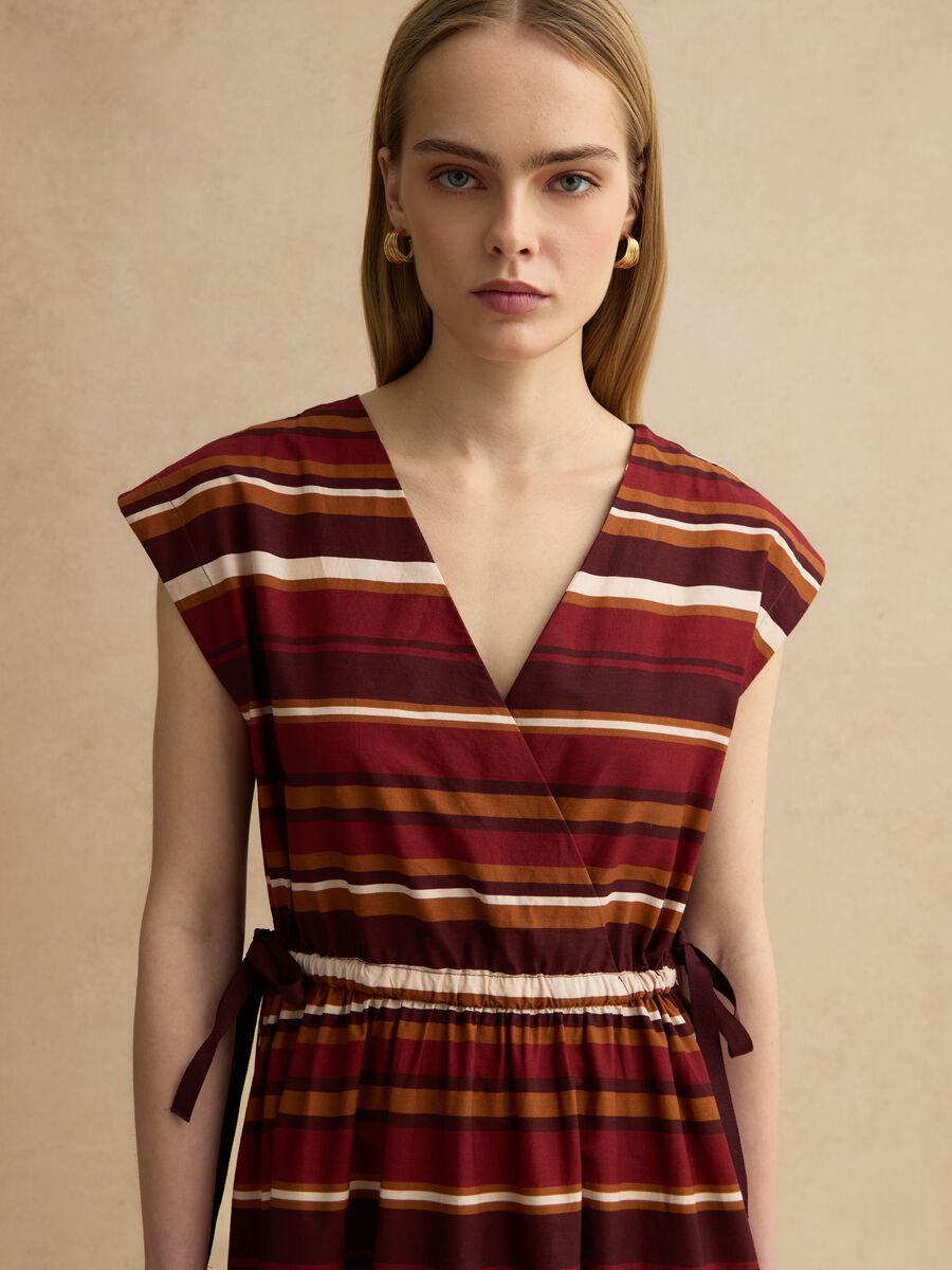 Multicolour striped pure cotton dress with regular fit and V-neck_2