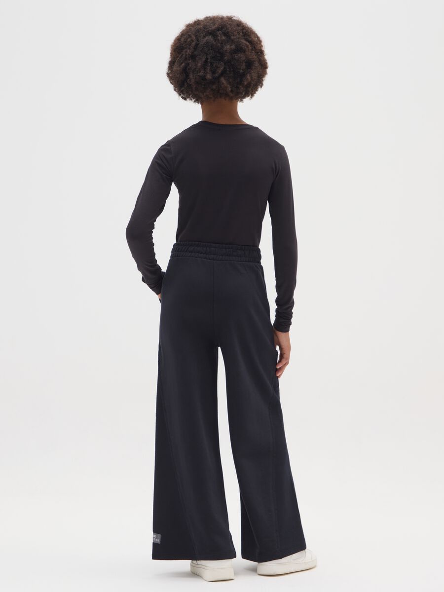 Girls' wide leg black cotton blend trousers_1