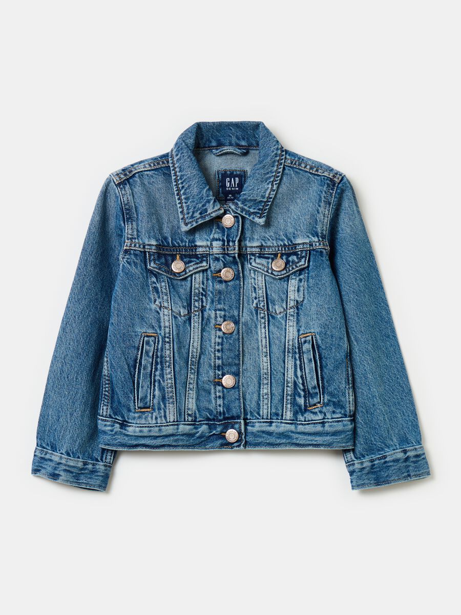 Short jacket in acid wash denim_0