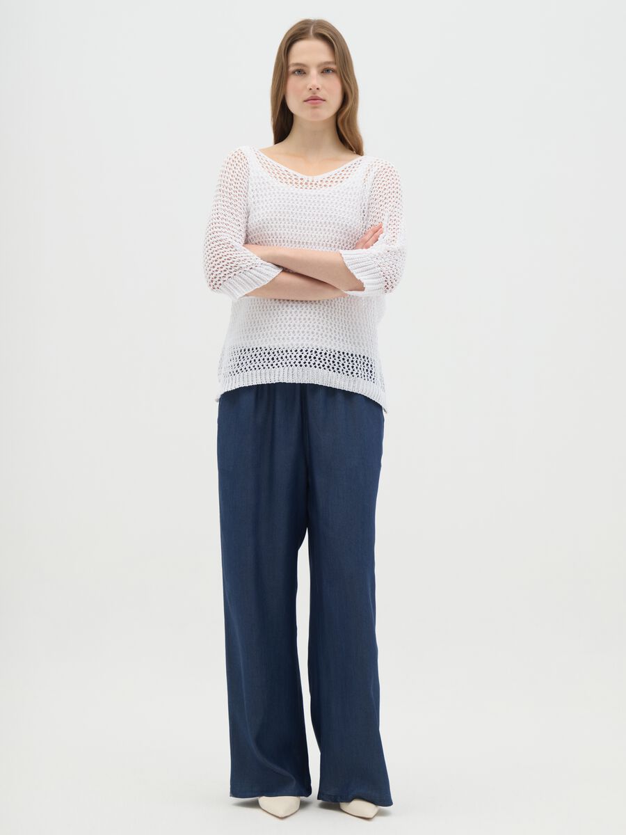 Women's blue pure viscose trousers, regular fit_0