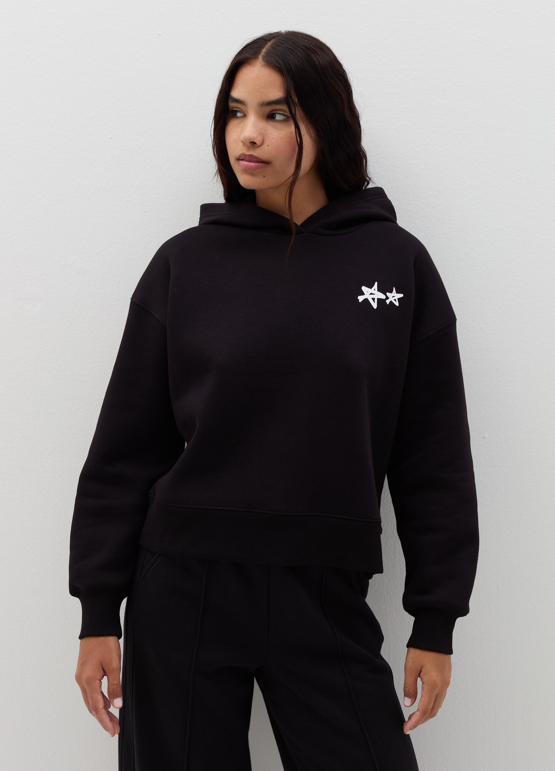 Oversized sweatshirt with hood and print