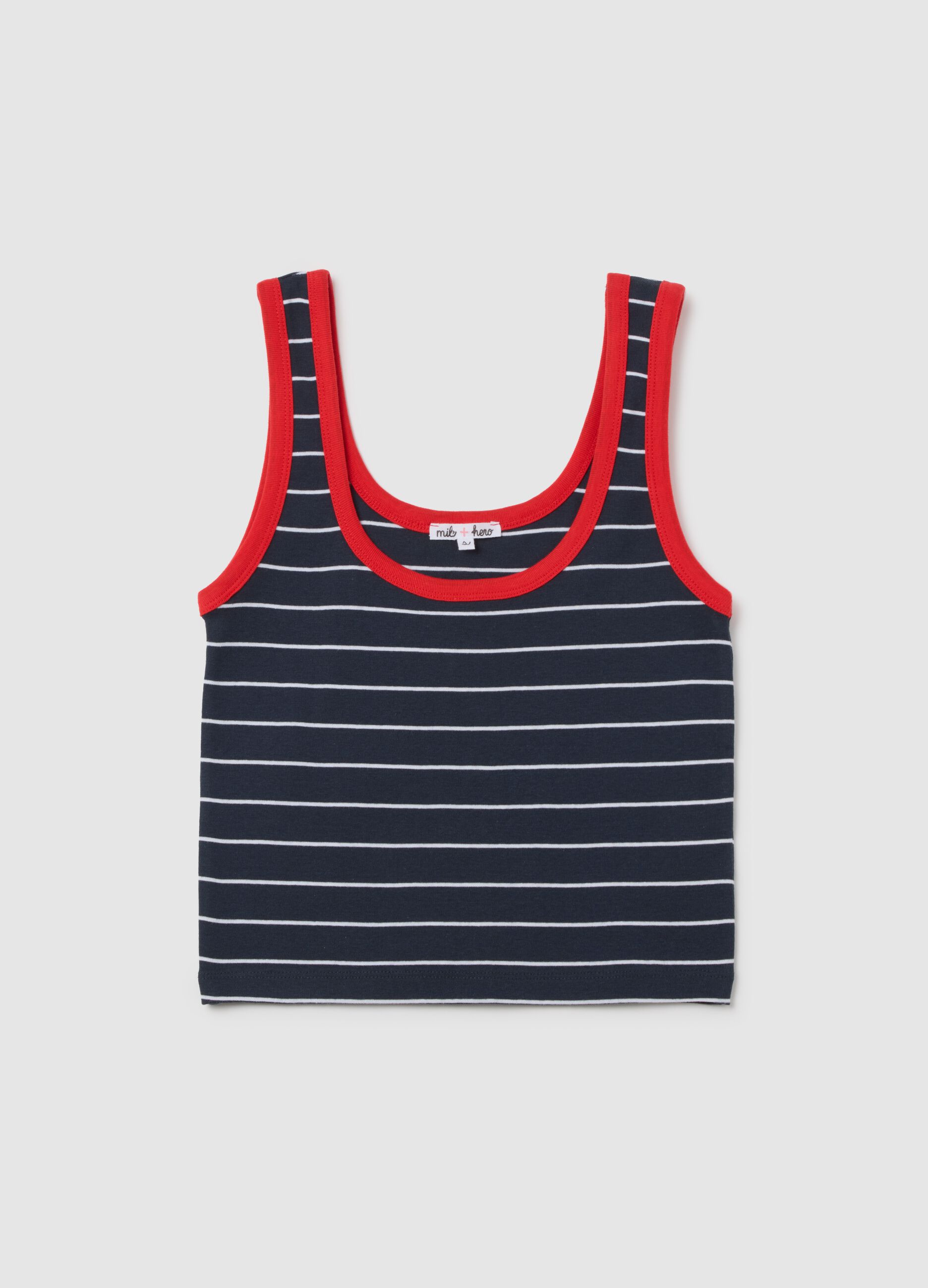 Canotta da donna in puro cotone multicolor regular fit a righe blu e bianche