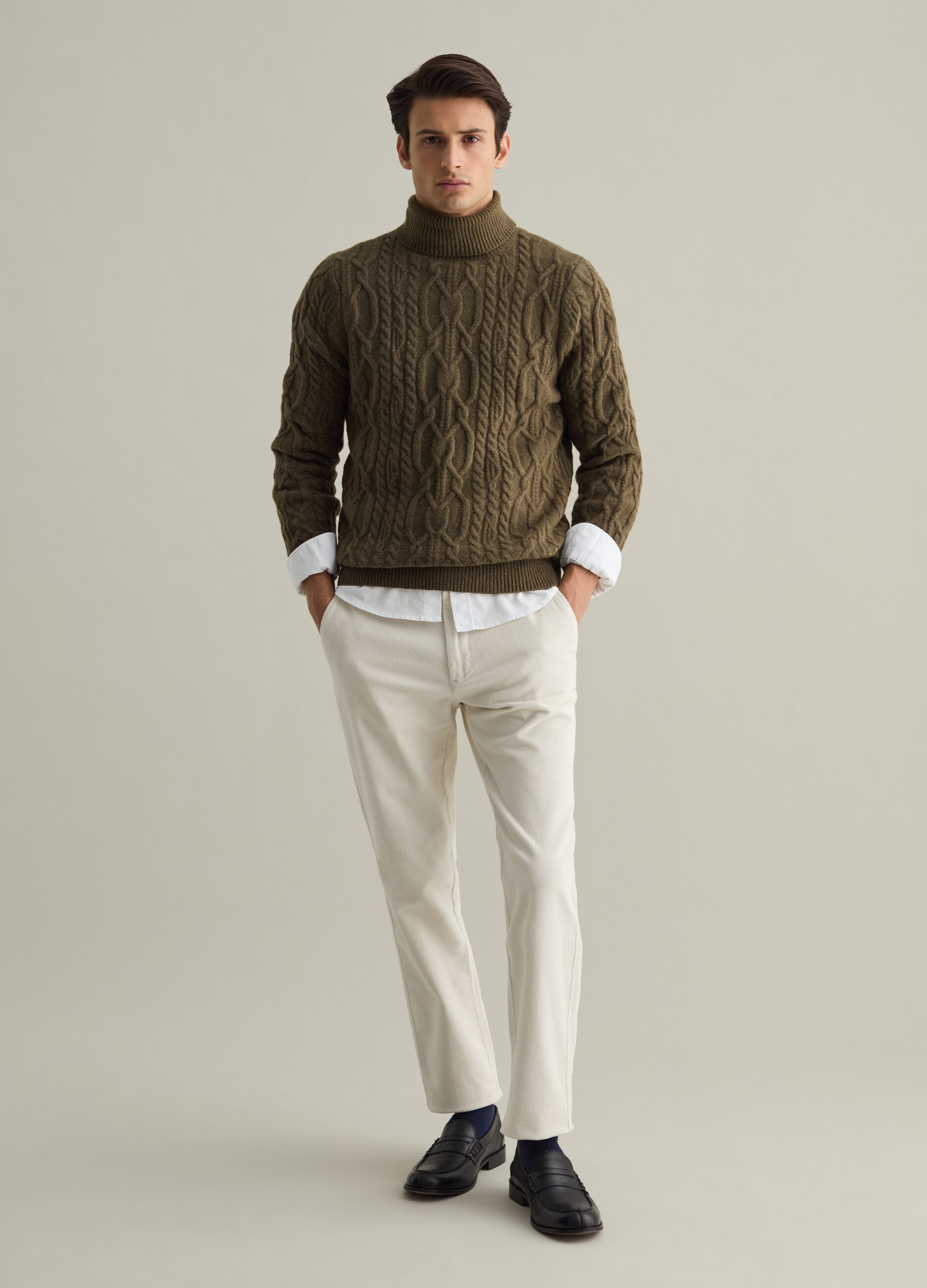 Cable-knit pullover with high neck