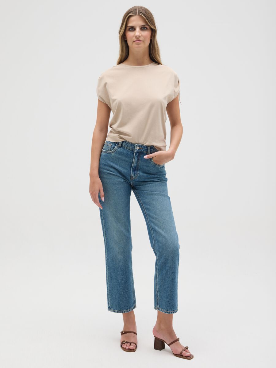 Women's beige pure cotton regular fit T-shirt_3