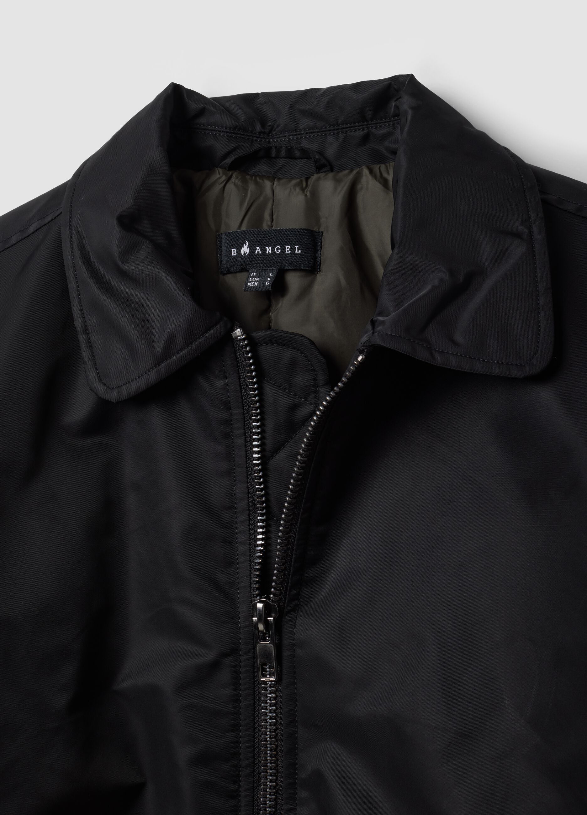 Black cropped padded jacket with zip and shirt collar