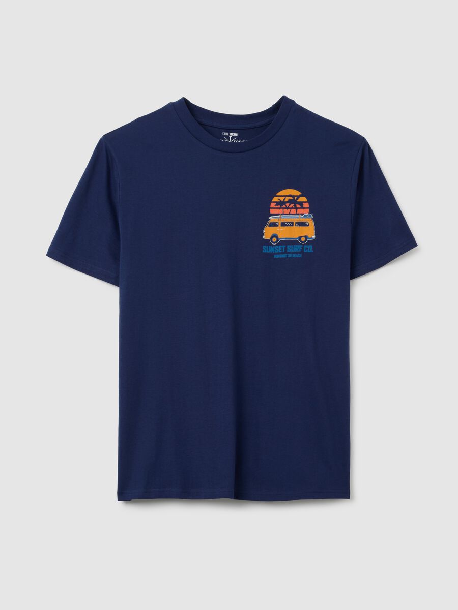 Men's blue pure cotton regular fit t-shirt with print_0