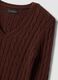 Brown pure cotton cable-knit jumper with deep V-neck_5