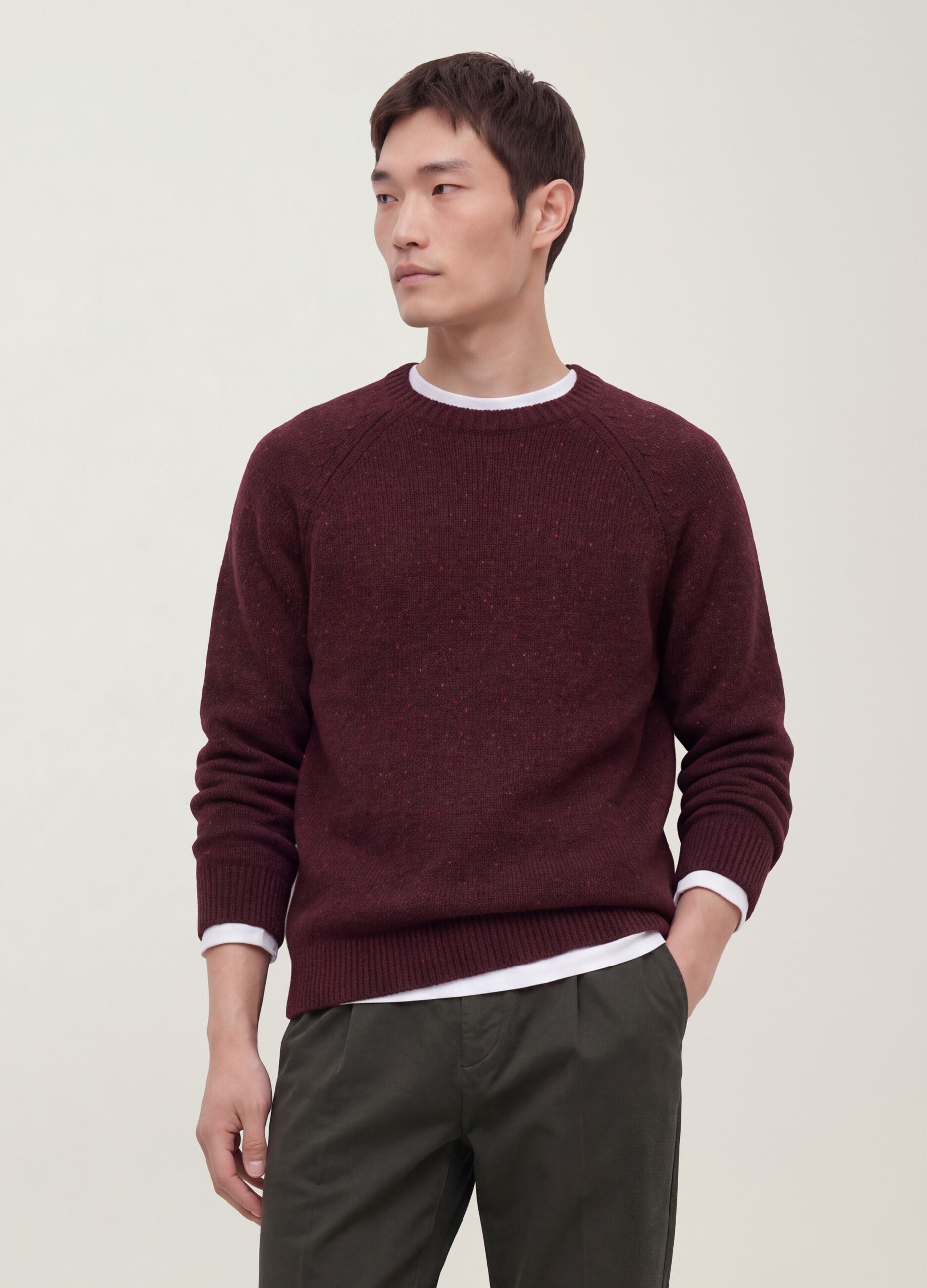 Maglione rosso girocollo in misto cotone e lana