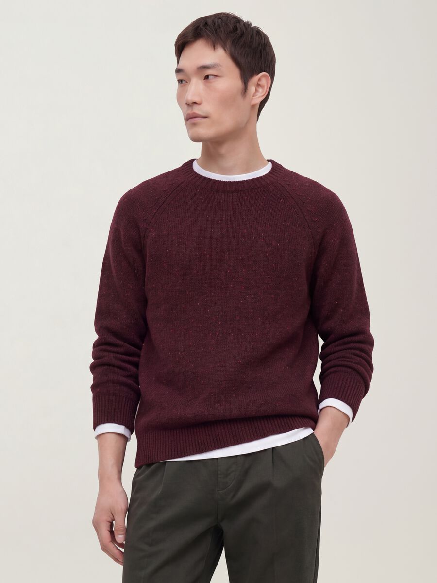 Maglione rosso girocollo in misto cotone e lana_0