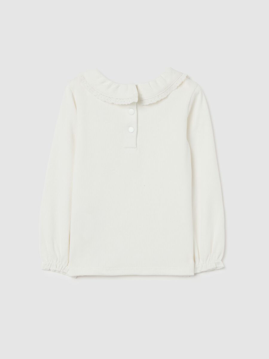 Maglia da bimba in misto cotone elasticizzato bianca regular fit con girocollo_1