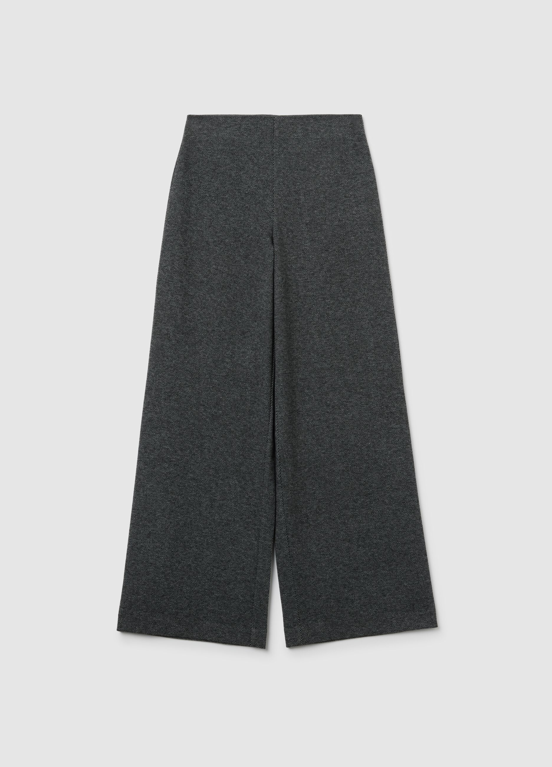 Grey Wide-Leg Stretch Trousers
