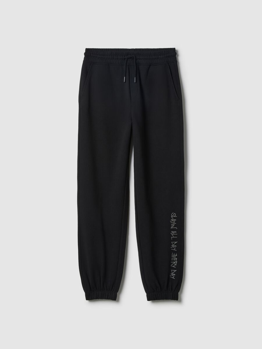 Jogger in puro cotone neri da ragazzo regular fit_0