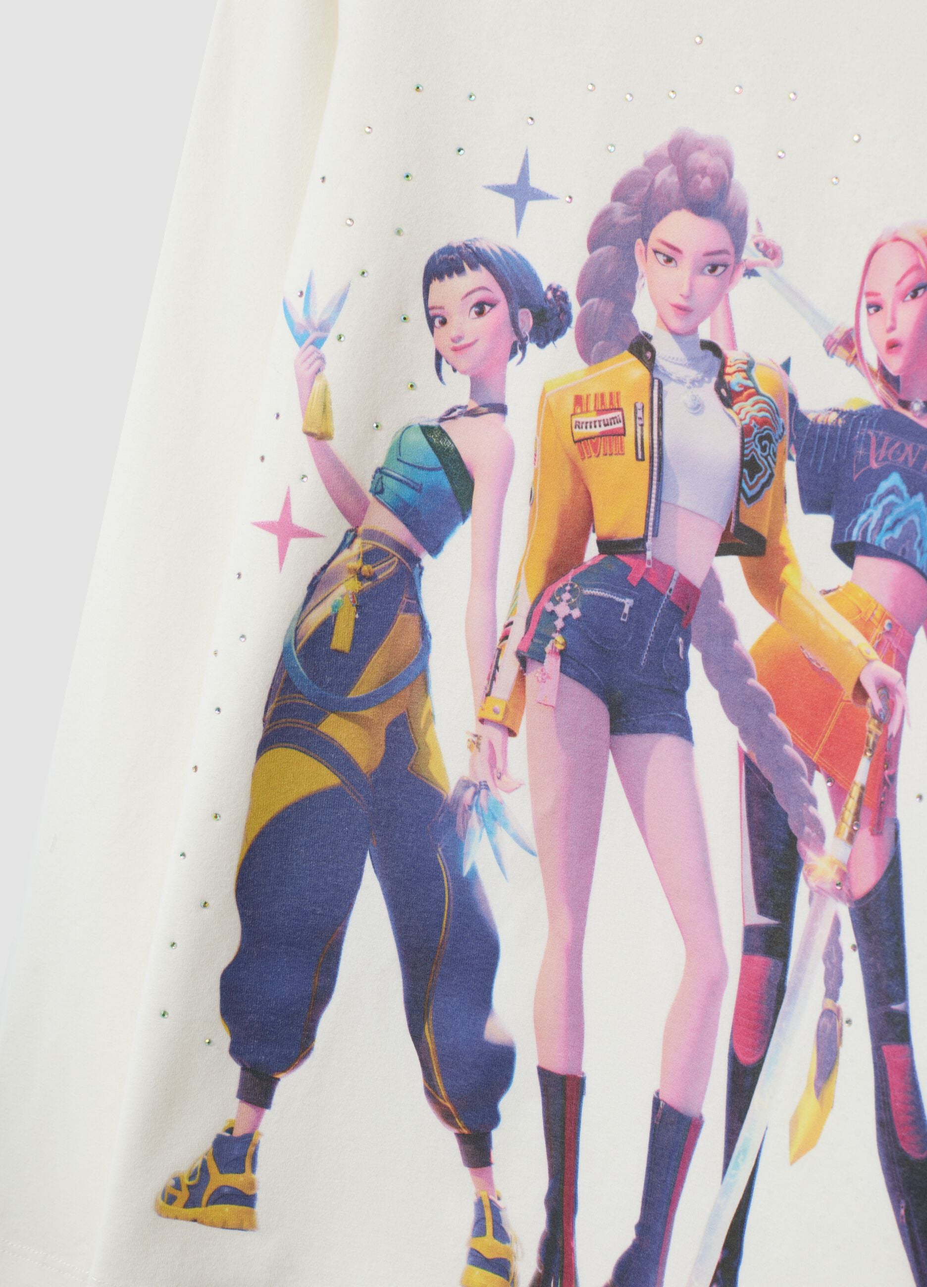 White stretch cotton T-shirt with K-Pop Demon Hunters print