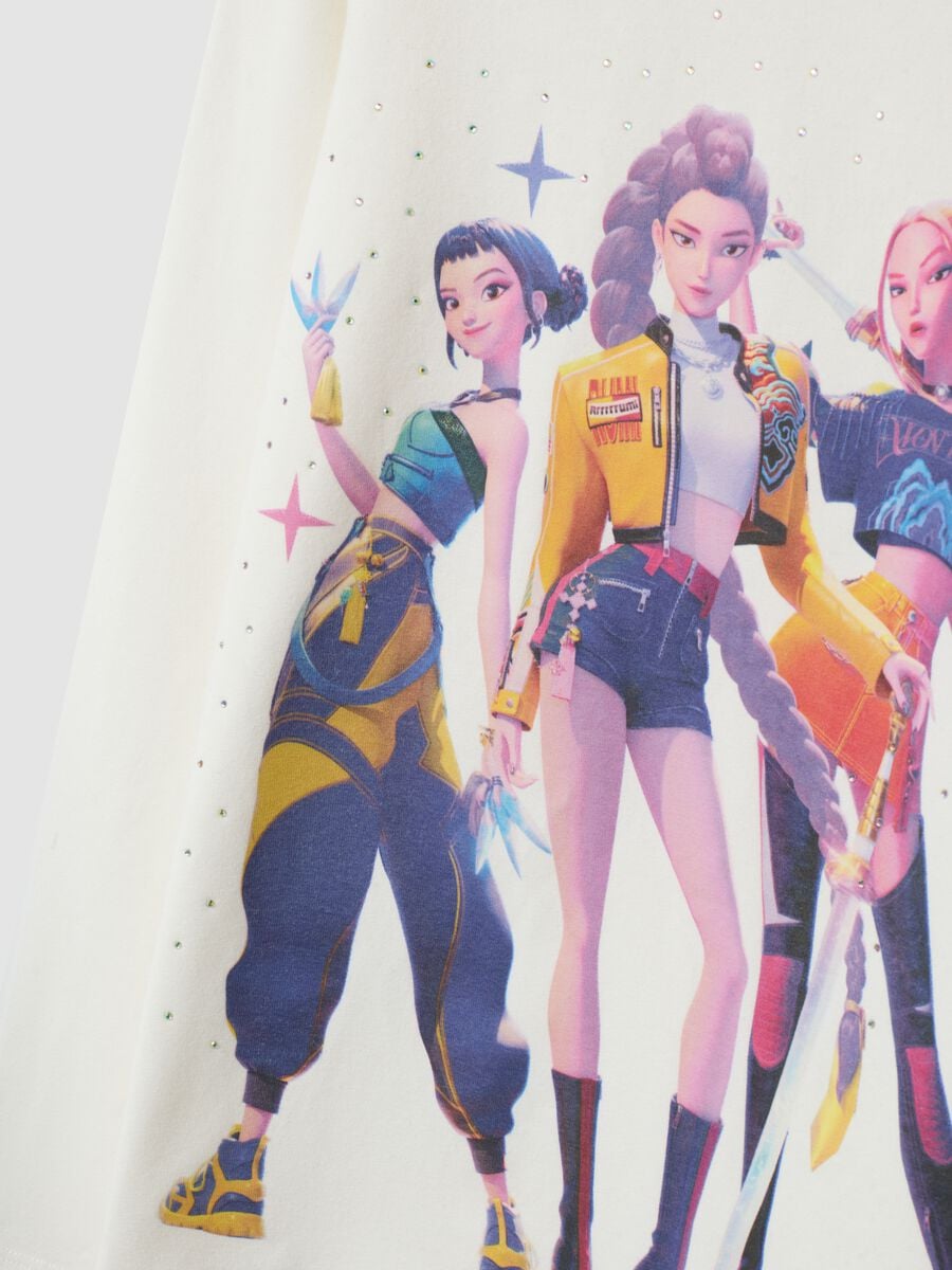 White stretch cotton T-shirt with K-Pop Demon Hunters print_2