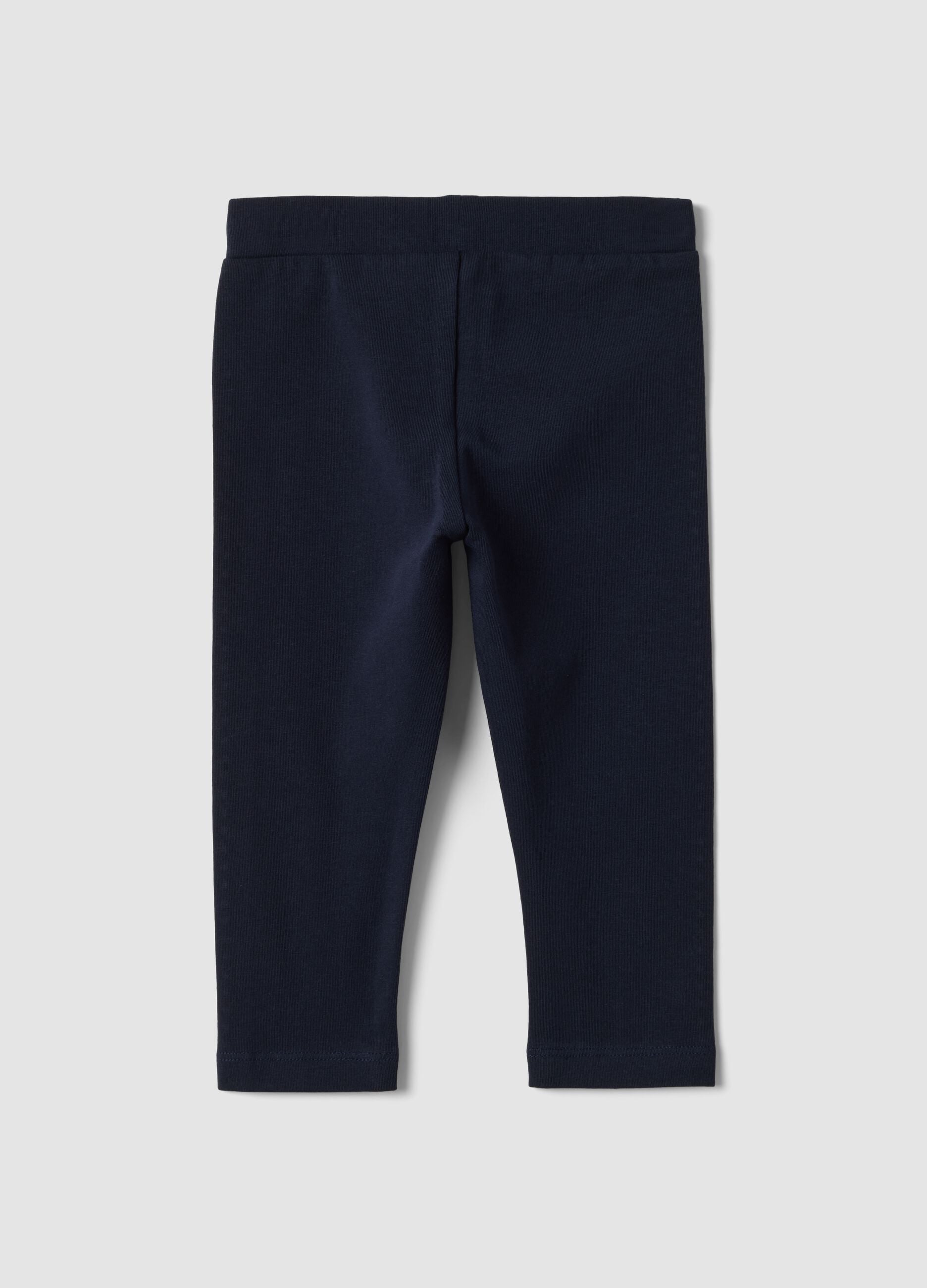 Blue stretch organic cotton leggings with rhinestones for baby girl