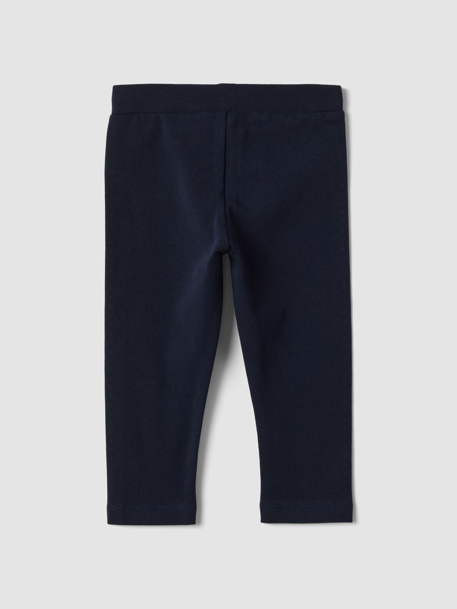 Leggings blu in cotone organico elasticizzato con strass per bimba_1