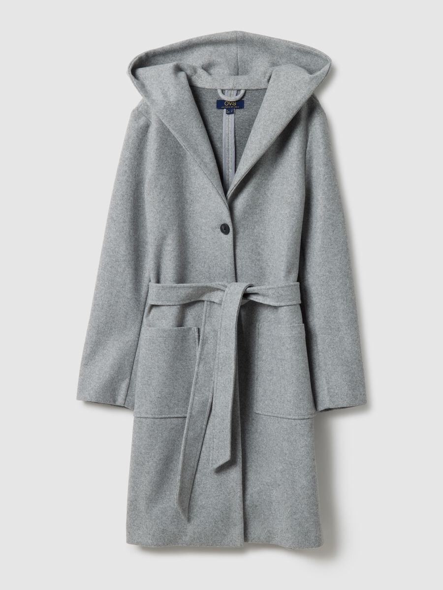 Grey single-breasted regular fit coat with belt_4
