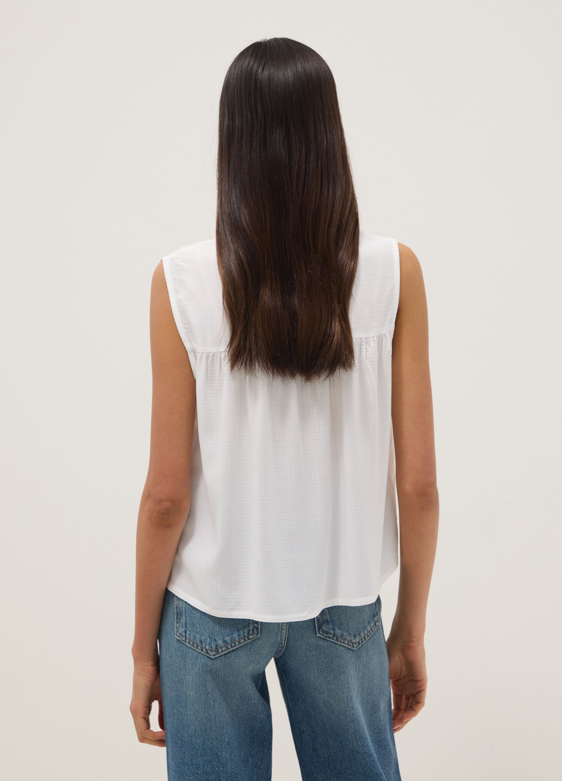 White pure viscose regular-fit shirt with embroidered texture