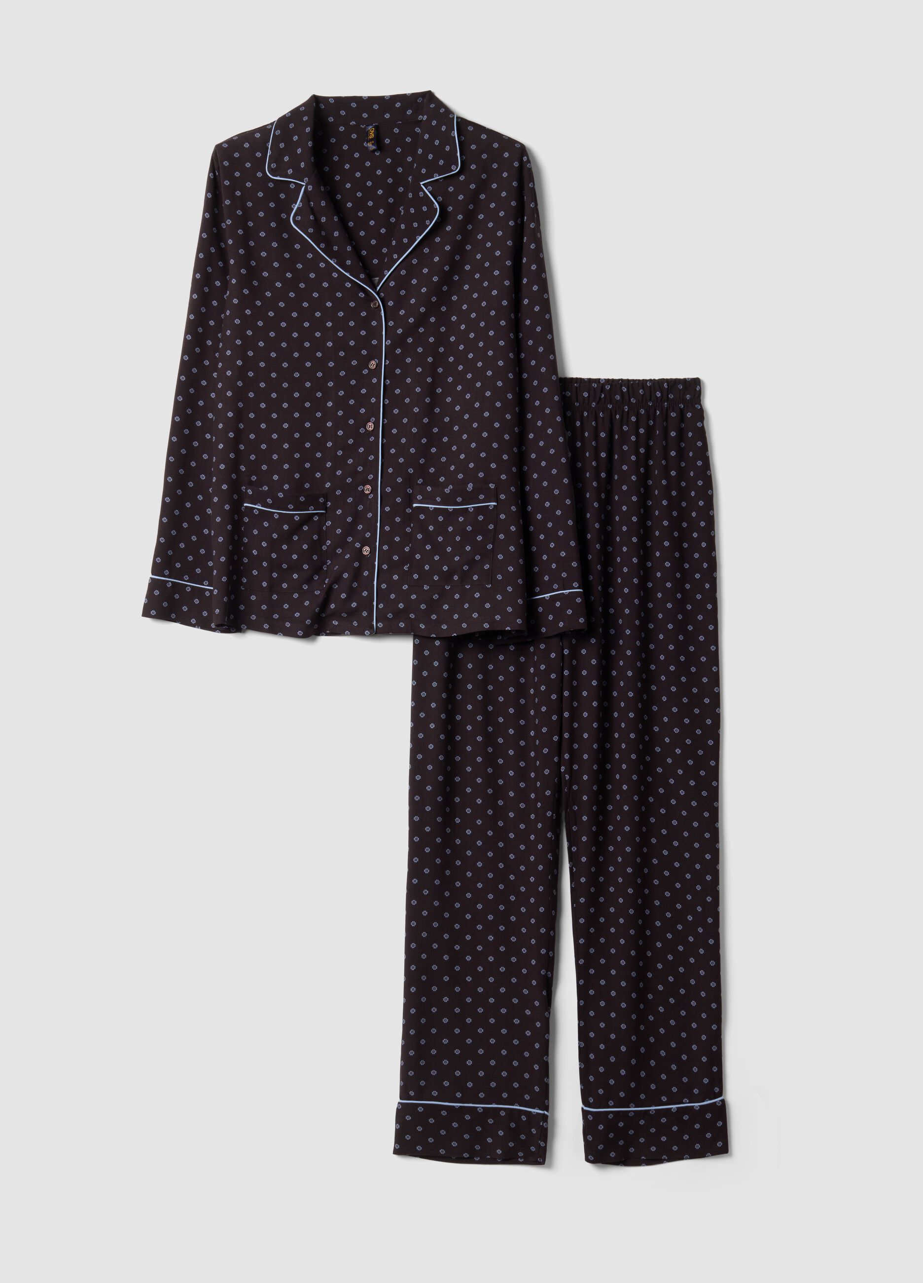 Brown pure viscose V-neck patterned pyjamas