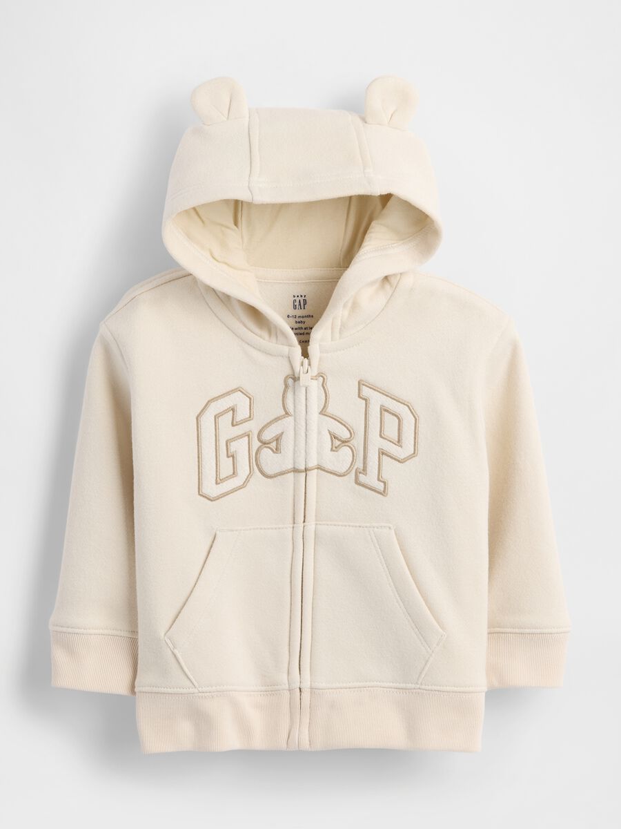 Felpa beige con cappuccio e zip intera_0