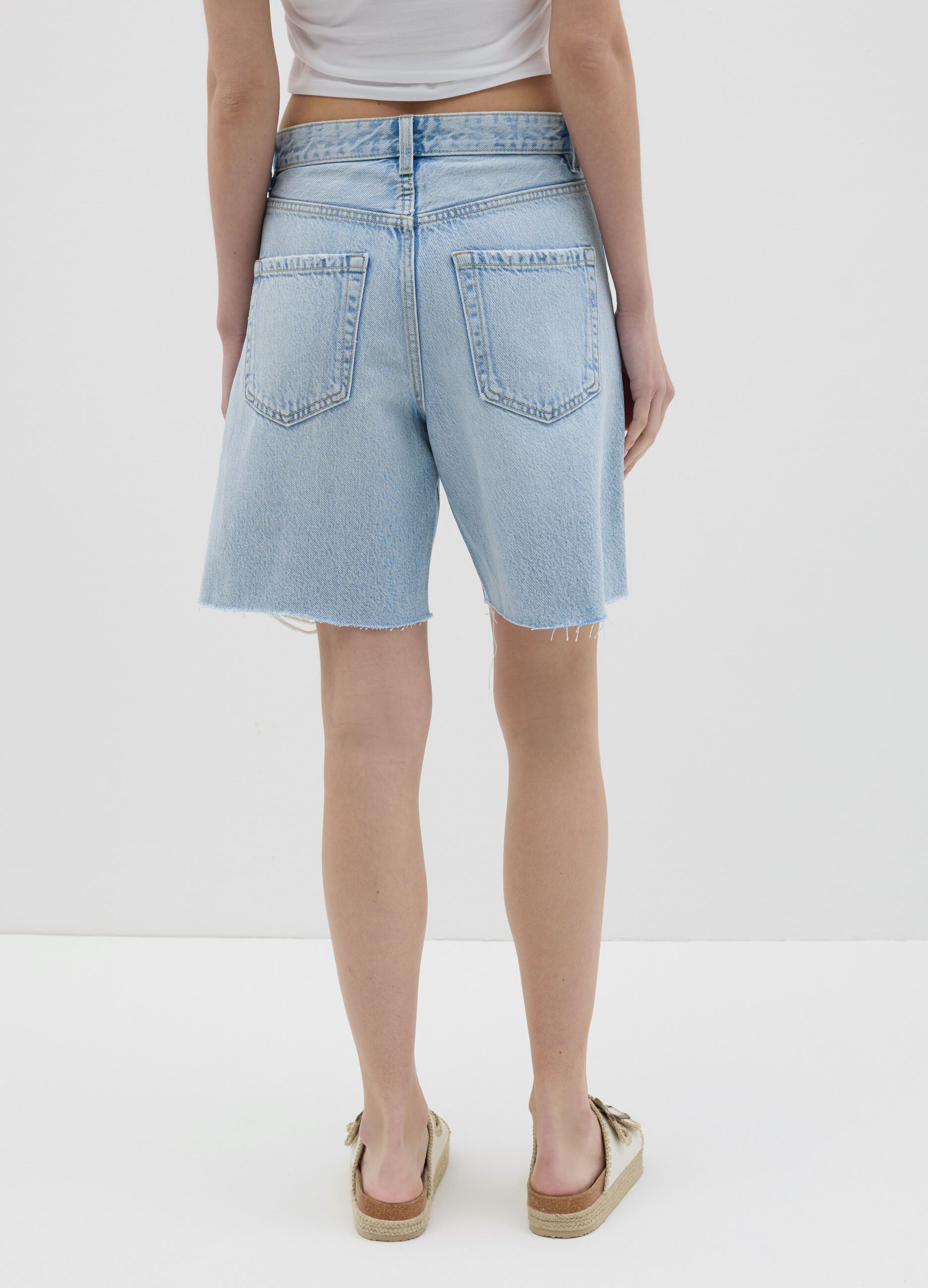 Shorts da donna in puro cotone azzurro regular fit