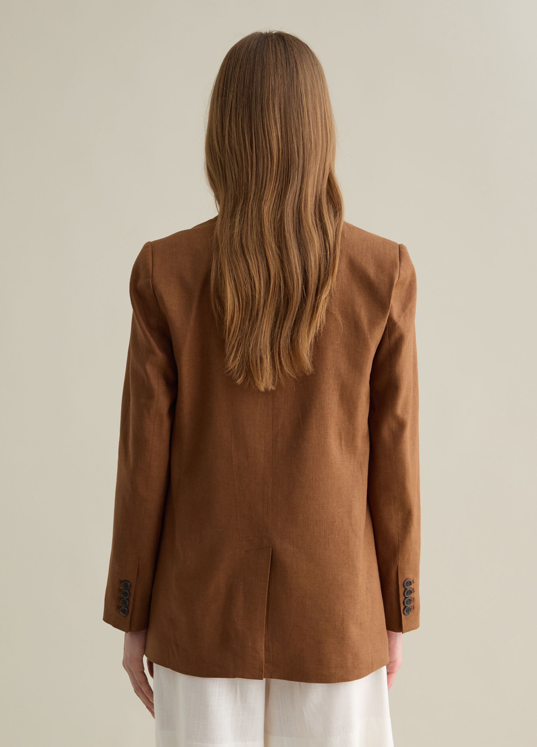 Brown mixed fabric blazer