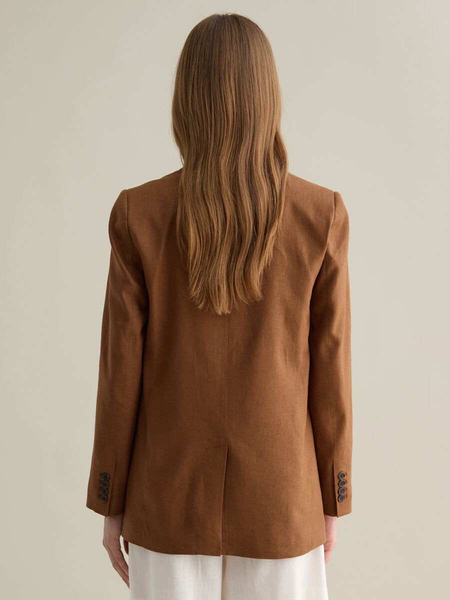 Brown mixed fabric blazer_3