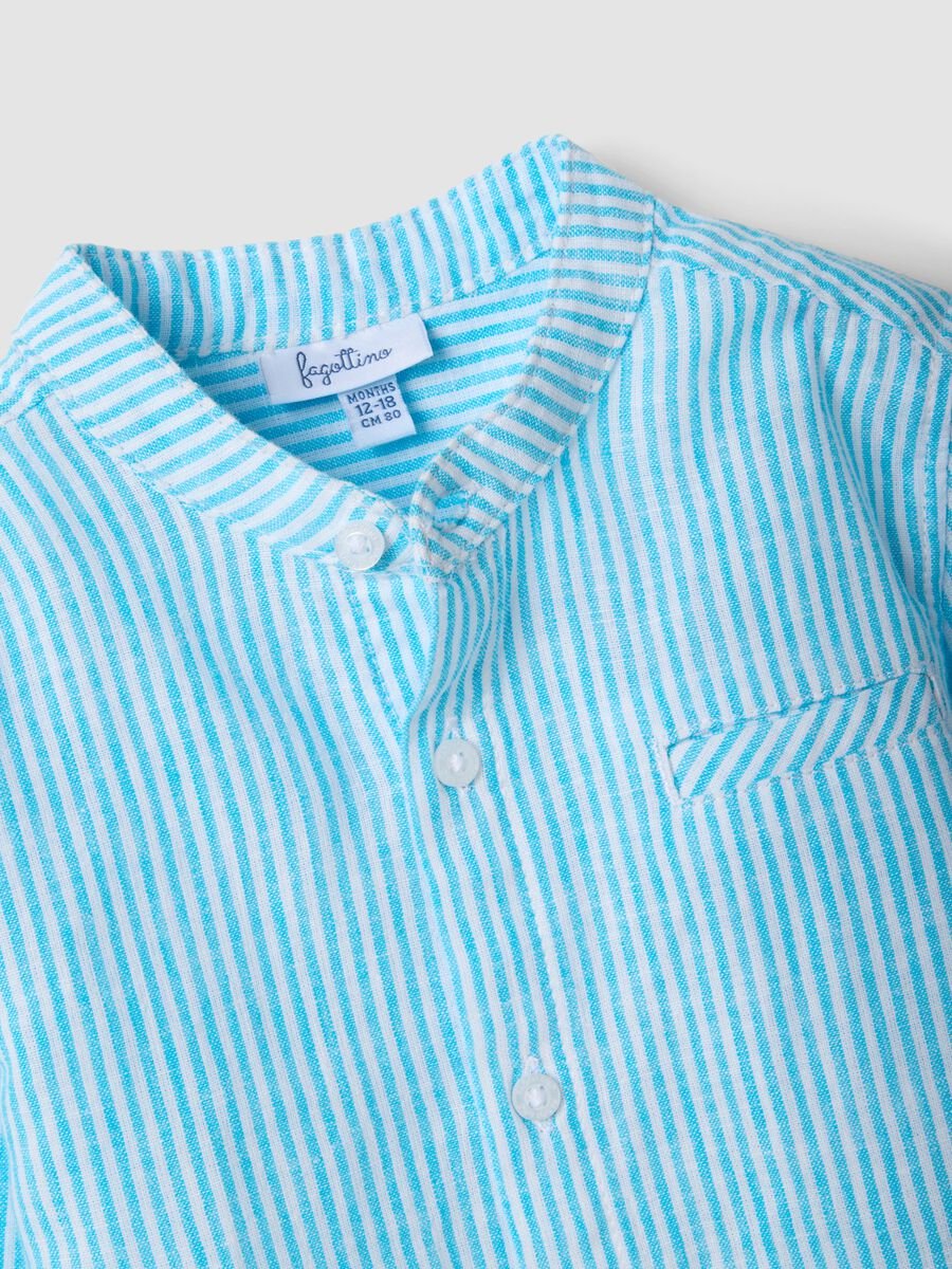 Boys' light blue striped linen-cotton blend shirt, regular fit_2