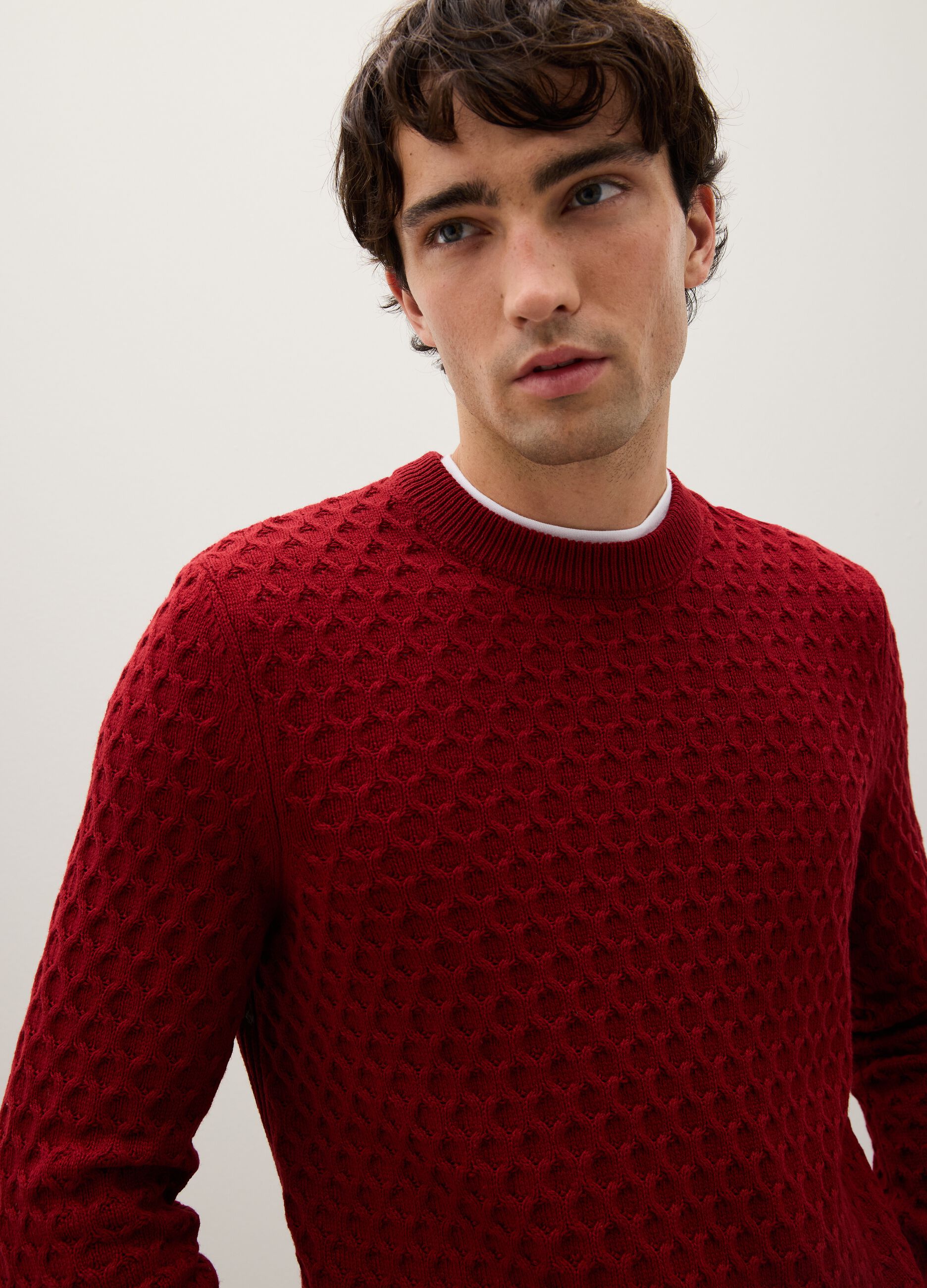 Regular fit red cotton blend jumper
