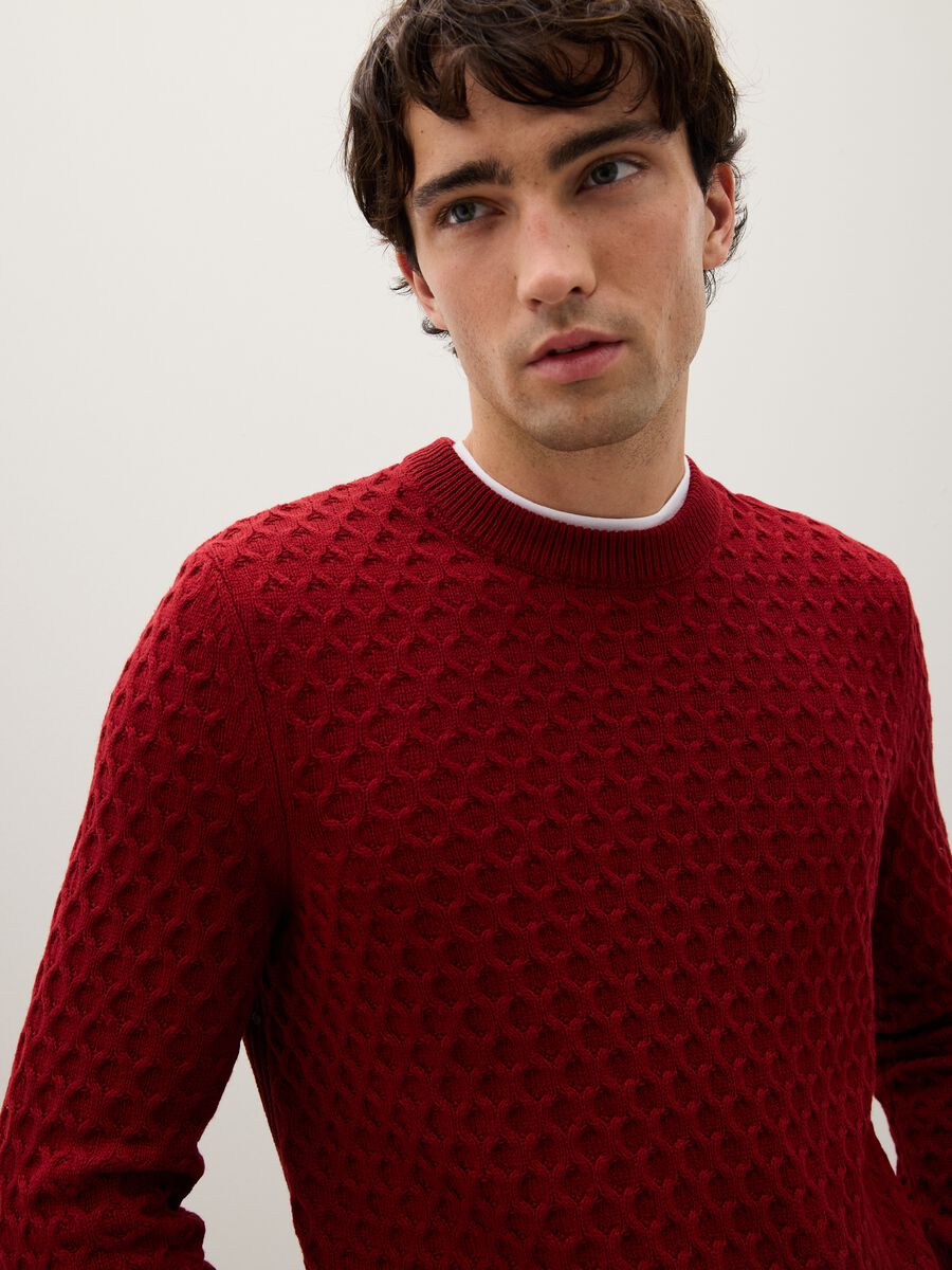Regular fit red cotton blend jumper_0