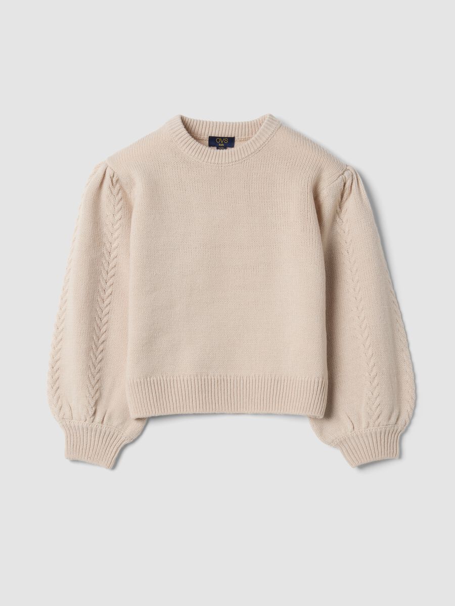 Maglia beige girocollo con maniche a sbuffo regular fit_0