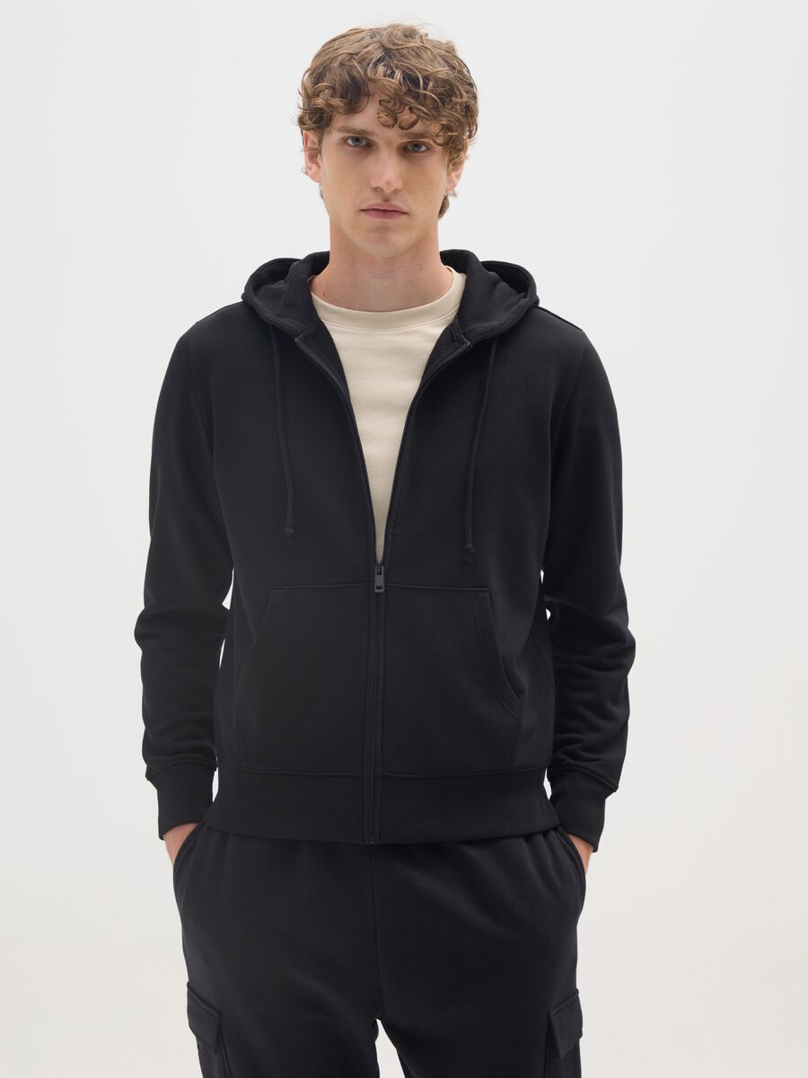 Felpa in misto cotone nero regular fit con zip_0