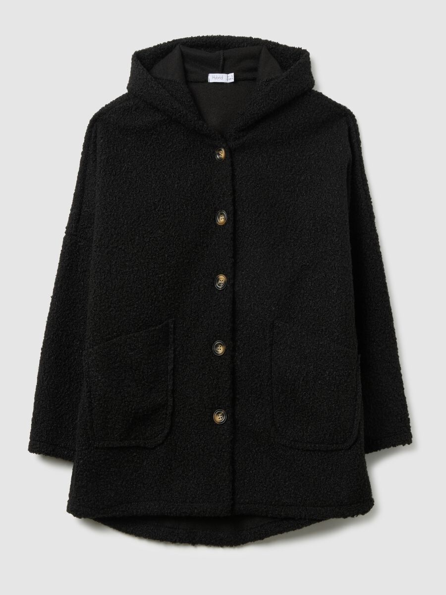 Cappotto nero regular fit con bottoni e cappuccio_4