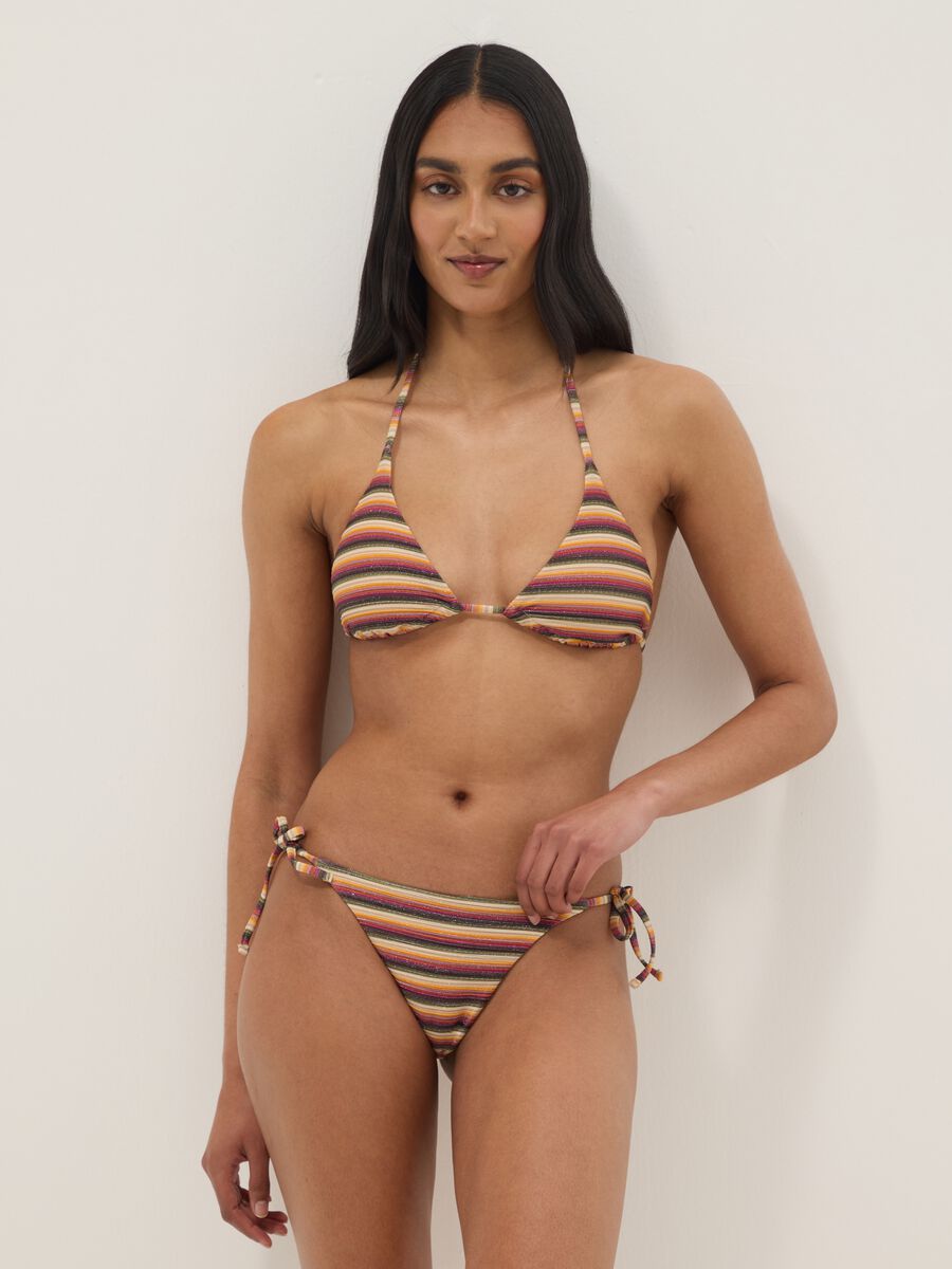 Top bikini a triangolo in tessuto elasticizzato a righe multicolor_1