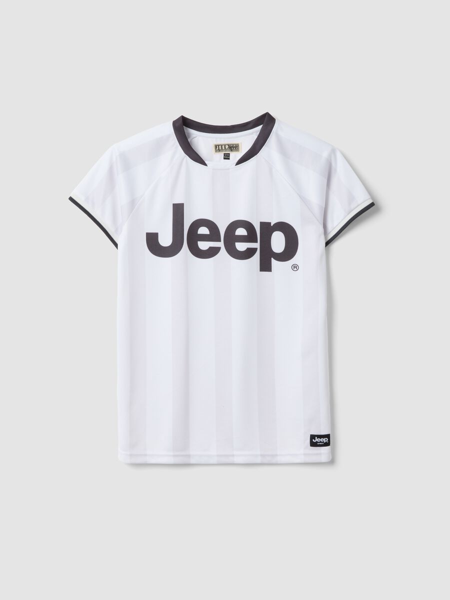T-shirt sportiva bianca da bambino con righe verticali e logo Jeep_3