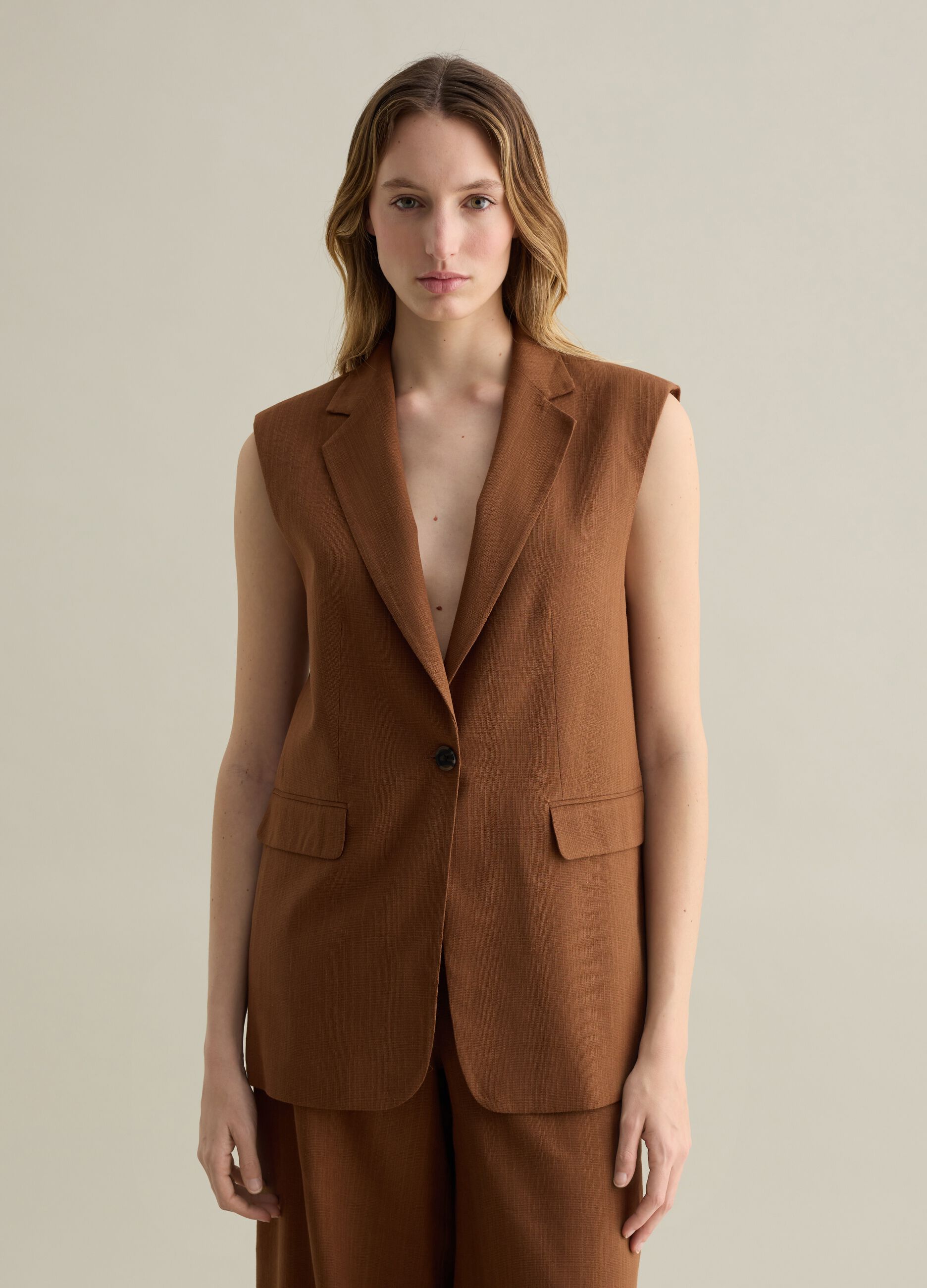 Gilet in cotone e viscosa marrone