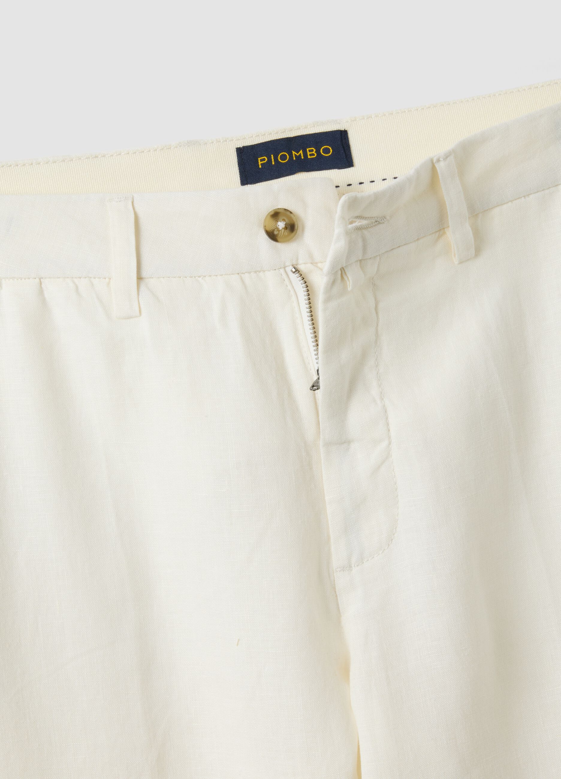 White pure linen chino trousers, regular fit