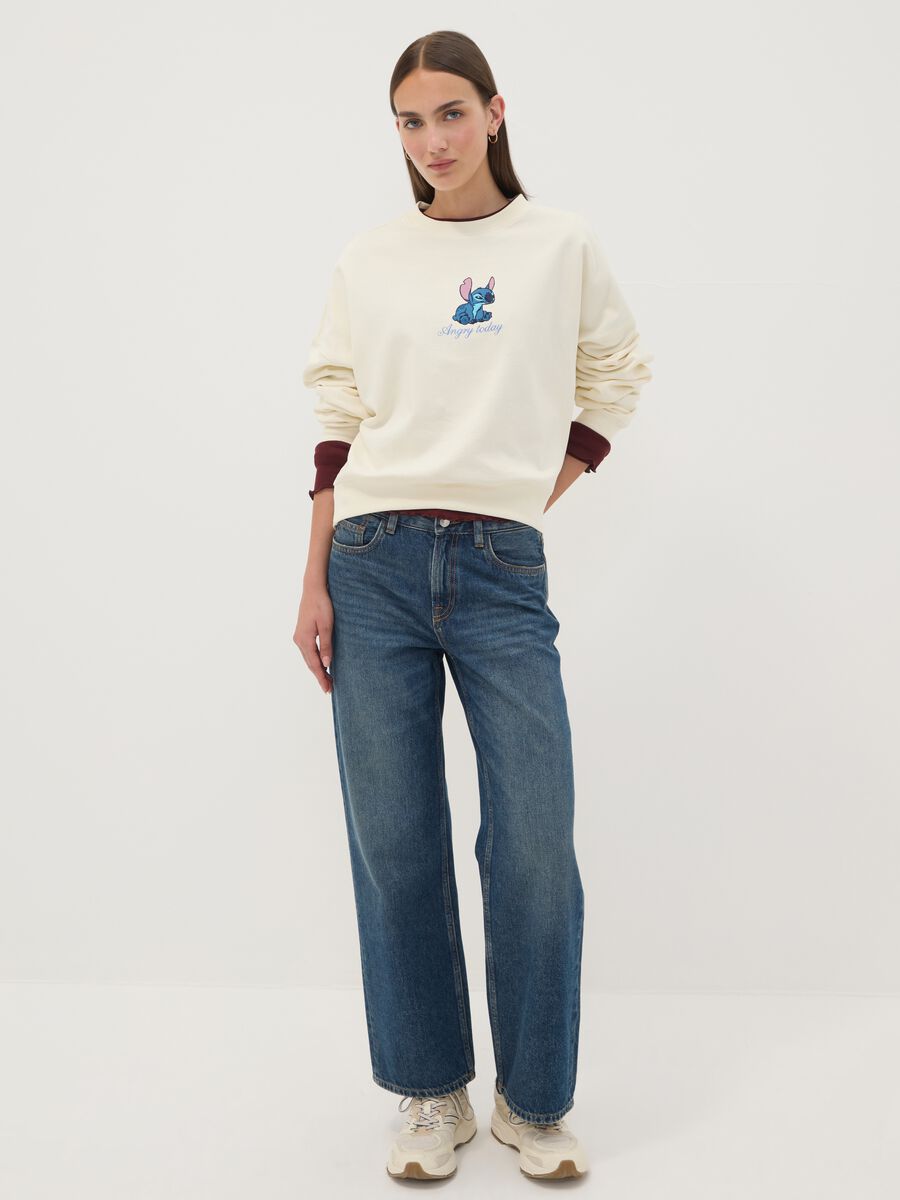 Beige pure cotton sweatshirt with Stitch print_1