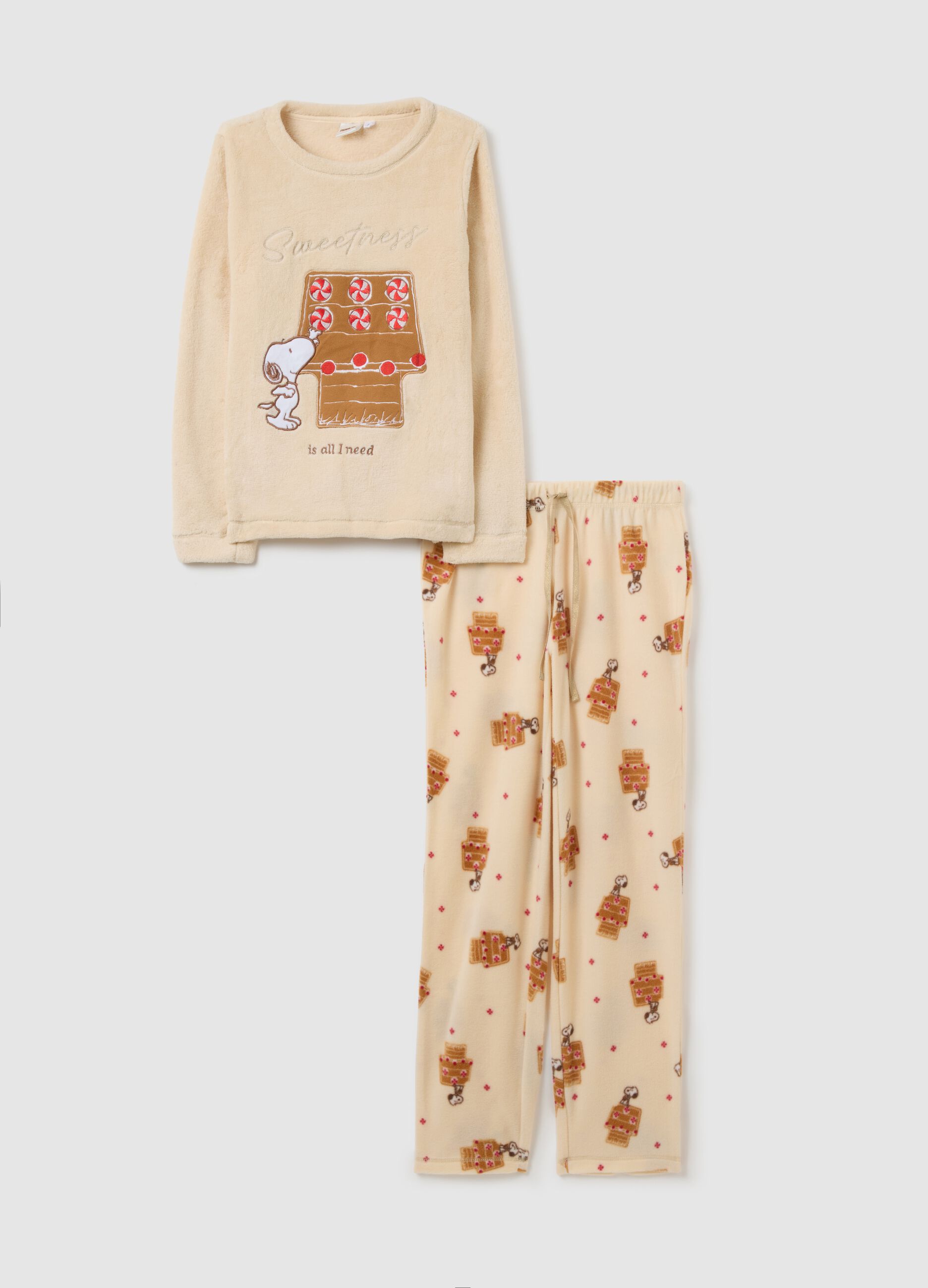 Beige regular fit pyjamas with Snoopy print